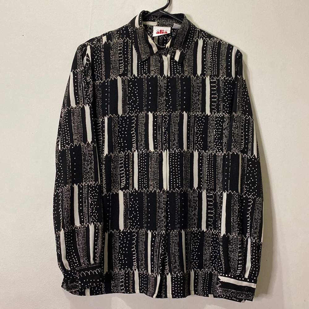 Vintage Alia b&w abstract Blouse